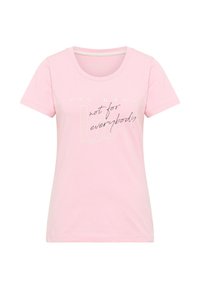 Pink cotton t-shirt with a round neckline, short sleeves, and printed text "bruno banani not for everybody" in contrasting colors.
