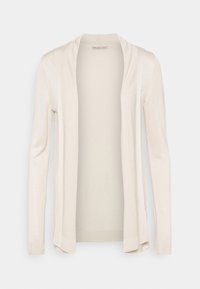 Långärmad cardigan i ljusbeige, tillverkad av mjukt stickat material. Öppen framdesign med en slät textur och rundade kanter.