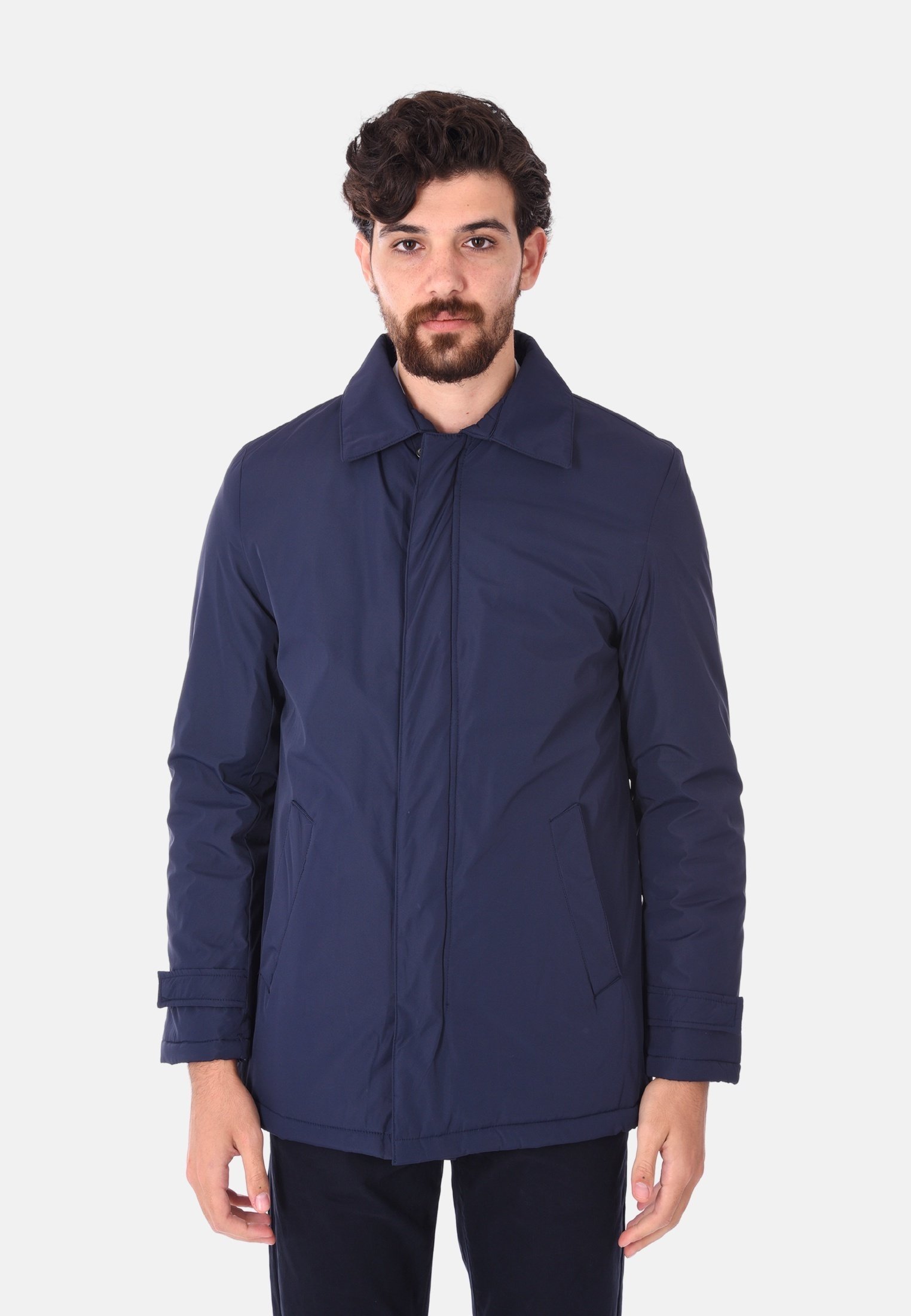 Trench Coat Homme élégant - Manteau Long Imperméable Hiver, Doublure Amovible, Couleur Bleu Boue