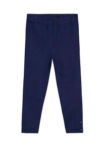 Leggings blu navy realizzati in morbido cotone, con un design aderente, una vita elasticizzata e bottoni decorativi alla caviglia.