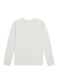 Langärmliges T-Shirt in hellem Creme, aus weicher Baumwolle hergestellt. Verfügt über einen klassischen Rundhalsausschnitt und einen geraden Saum, ohne sichtbare Logos oder Muster.