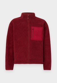 Κόκκινο ζακέτα από φλις με πλήρη φερμουάρ, ψηλό γιακά και τσέπη στο στήθος με φερμουάρ που φέρει ανάγλυφο λογότυπο GAP.