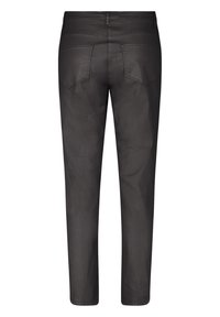 Černé kalhoty slim fit, s kapsami na zadní straně a hladkým, matným povrchem. Design je jednoduchý, bez viditelných dekorativních prvků.