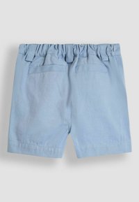 Lyseblå bomulds shorts med elastisk talje, der har to baglommer og en glat tekstur. Dobbeltsyede søm.