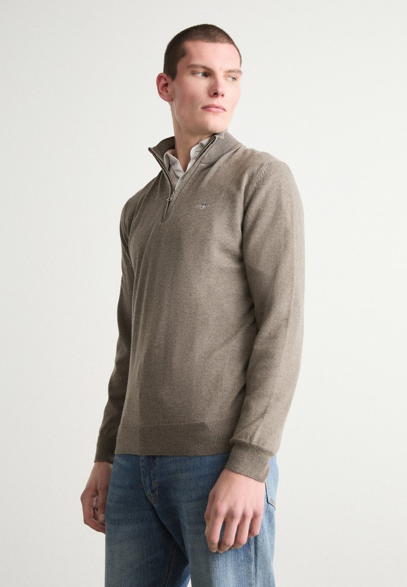 GANT HALF ZIP - Pulover - dark hazelnut melange
