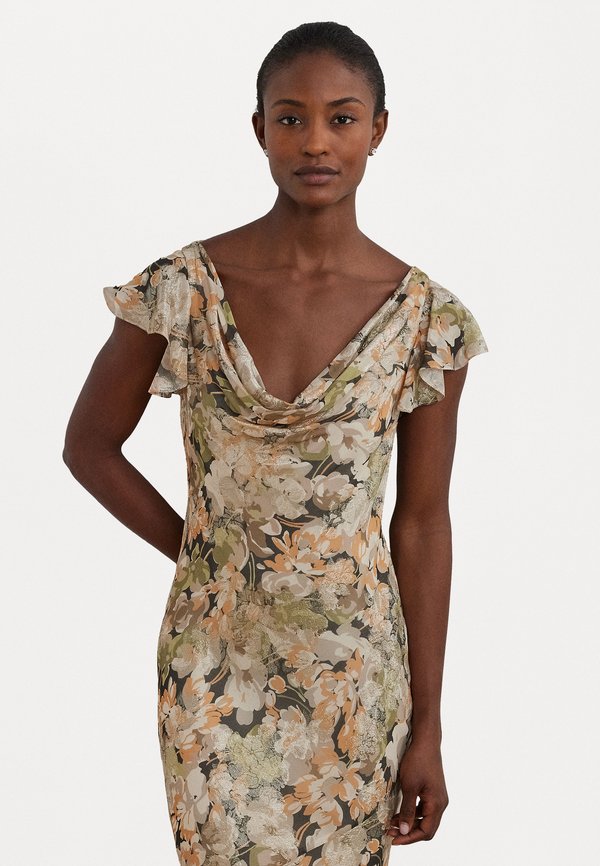 FLORAL METALLIC JACQUARD COWLNECK GOWN - Occasion wear