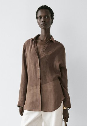 Massimo Dutti FLOWING SHIRT WITH SHIRT COLLAR - Hemdbluse - dark brown