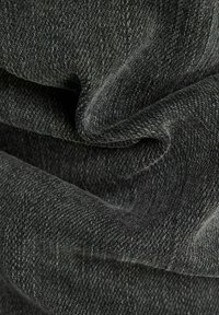 Dark gray fabric featuring a soft, textured surface with a smooth finish. Twisted and folded to show the weave pattern and depth.