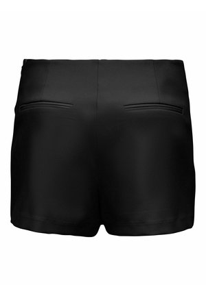 Svarte shorts med en glatt stofffinish, med to baklommer og en tettsittende design. Ingen synlige mønstre eller dekorasjoner.