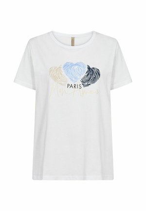 Bela bomba iz bombaža z grafično zasnovo pisanih srčkastih odtisnikov prstov in besedilom "PARIS Mon Amour" v zlati barvi.