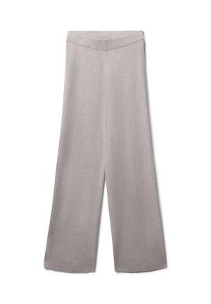 Weite Hose aus weichem, meliertem grauem Stoff. Mit einem glatten, elastischen Bund ausgestattet. Einfaches Design ohne Muster oder sichtbare Hardware.