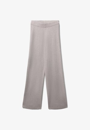 Weite Hose aus weichem, meliertem grauem Stoff. Mit einem glatten, elastischen Bund ausgestattet. Einfaches Design ohne Muster oder sichtbare Hardware.