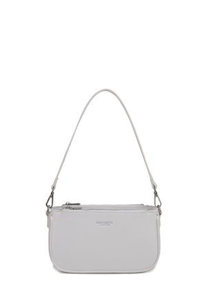 Petit sac d’épaule blanc rectangulaire avec fermetures éclair et bandoulière réglable, marqué "DIANA&CO COLLECTION" à l’avant.