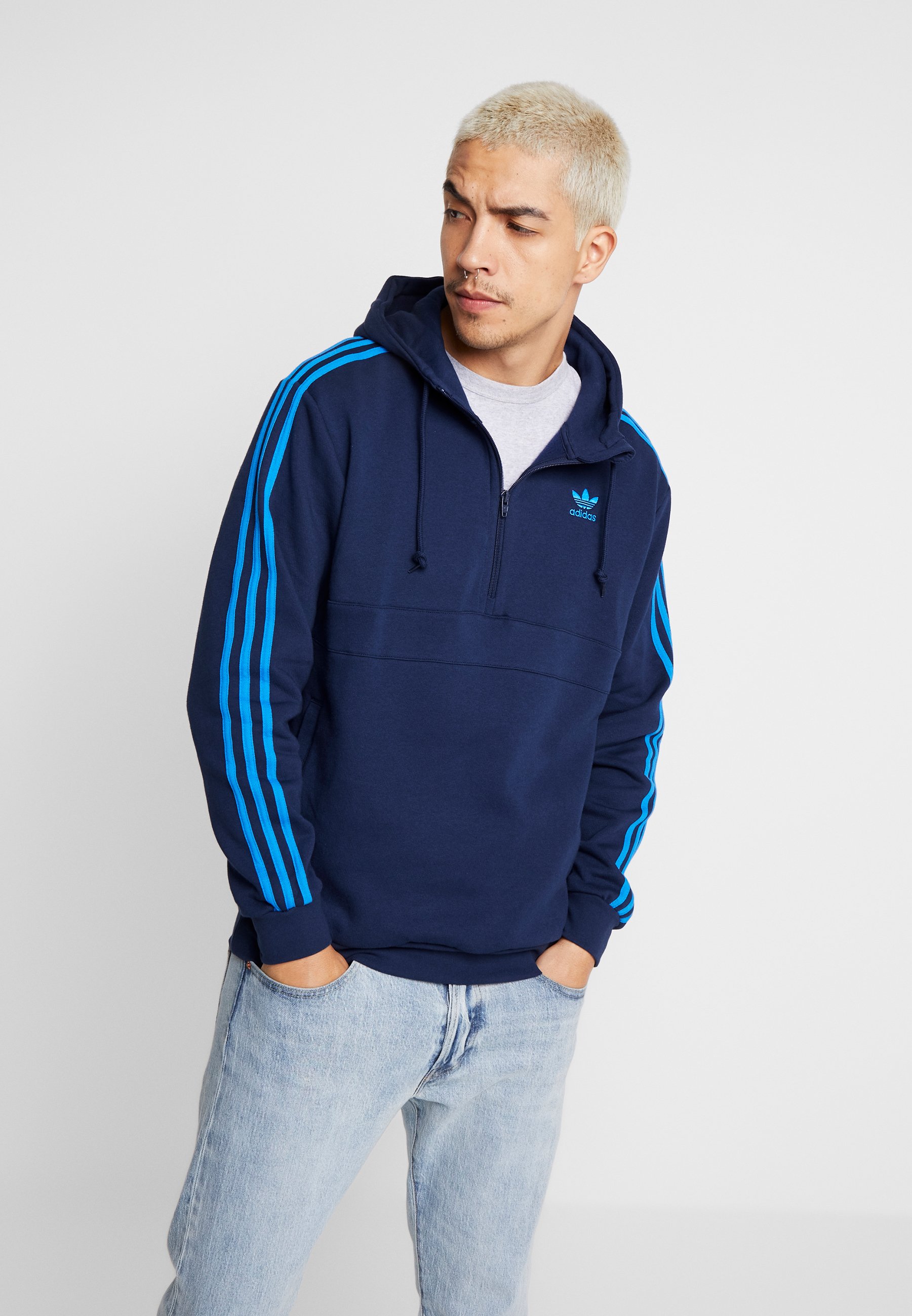 adidas striped half zip