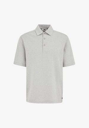 Helehall lühikeste varrukatega poloshirt, millel on kolm nööpi ja klassikaline krae, valgel taustal.