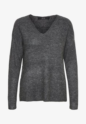 Vero Moda VMCREWLEFILE V-NECK BLOUSE NOOS - Džemper - medium grey melange