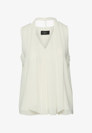 Mouwloze witte blouse met V-hals, geplooid voorpand en een banddetail aan de achterkant, uit de S.Oliver Black Label collectie.