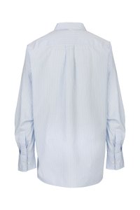 Gestreepte shirt in lichtblauw en wit, met lange mouwen, knoopmanchetten en een klassieke kraag; gladde stof met een getailleerde pasvorm.