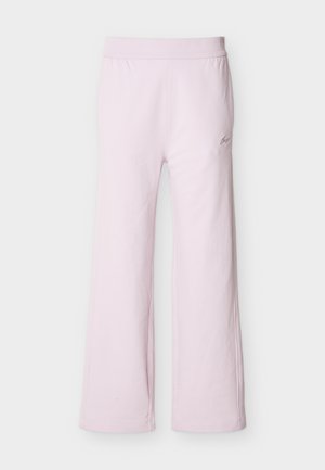 Hellrosa weite Sweatpants mit elastischem Bund und kleinem gesticktem Logo auf dem oberen linken Oberschenkel.