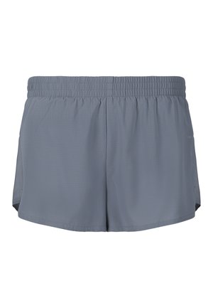 Hellgraue sportliche Shorts mit elastischem Bund und kleinen seitlichen Schlitzen, entworfen für das Laufen oder den Sport.