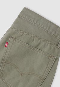 Kapsa zelených khaki kalhot s dvojitým švem a malou červenou značkou Levi’s na postranním švu.