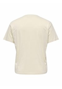 Effen beige T-shirt met korte mouwen, gezien van achteren, met een ronde halslijn en een ontspannen pasvorm.