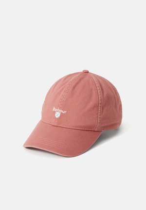 Stofroze katoenen baseballpet met een gebogen rand en geborduurd "Barbour"-logo en schild aan de voorkant.