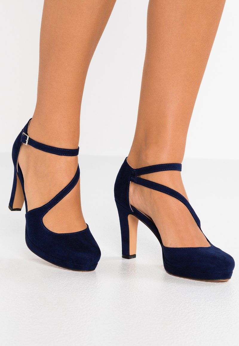 donna eleganti scarpe blu con tacco medio