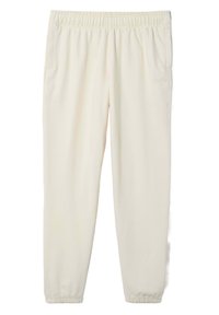 Cremfarbene Sweatpants mit elastischem Bund, seitlichen Taschen und schmal zulaufenden Bündchen. Hergestellt aus weichem, strukturiertem Stoff mit minimalistischem Design.
