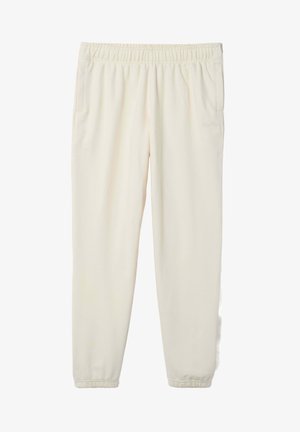 Cremfarbene Sweatpants mit elastischem Bund, seitlichen Taschen und schmal zulaufenden Bündchen. Hergestellt aus weichem, strukturiertem Stoff mit minimalistischem Design.