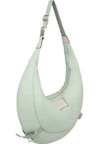 Borsa a tracolla morbida verde menta con forma arrotondata, design trapuntato, tracolla regolabile e una tasca con zip. Presenta una patch del logo.