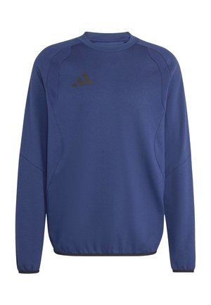 Laivastonsininen pitkähihaisen sporttipaita, jossa on pyöreä pääntie, musta Adidas-logo rinnassa, verkkokankaasta tehdyt olkapään paneelit sekä joustavat hihansuut ja helma.