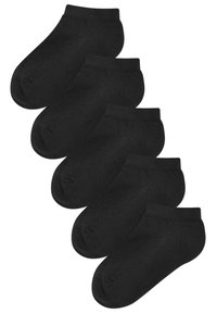 Schwarze Knöchelsocken aus weichem, dehnbarem Material. Set von fünf mit glatter Textur und verstärktem Zehenbereich für Langlebigkeit.