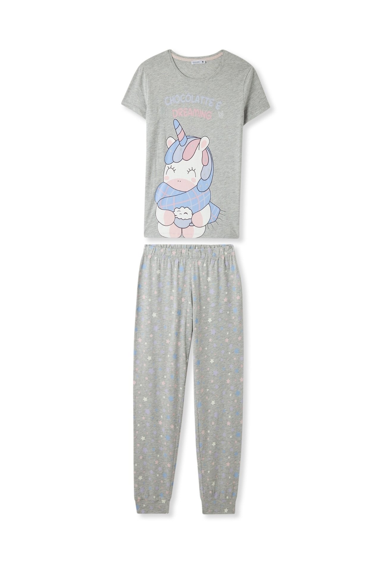 Terranova SET CON UNICORNO A MANICHE CORTE - Pigiama - grigio chiaro  melange/grigio chiaro screziato - Zalando.it