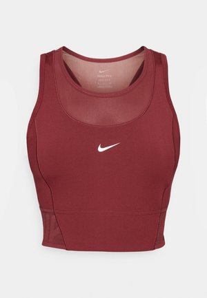Burgundia spordirinnahoidja, mis on valmistatud elastsetest, niiskust imavatest materjalidest. Omab võrkpaneeli kaeluses ja valget Nike logo keskel.