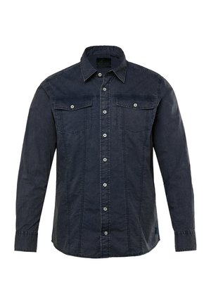 Ciemnoniebieska, długosleeve koszula z bawełny, z kołnierzykiem na guziki, dwiema kieszeniami na piersi i kontrastującymi guzikami.