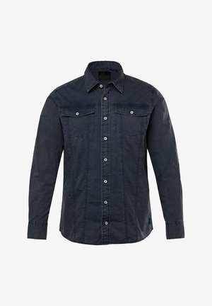 Ciemnoniebieska, długosleeve koszula z bawełny, z kołnierzykiem na guziki, dwiema kieszeniami na piersi i kontrastującymi guzikami.