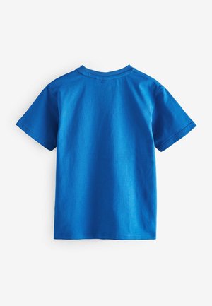 T-shirt in cotone blu con maniche corte e scollatura a girocollo classica, caratterizzata da una superficie liscia e senza motivi o grafiche visibili.