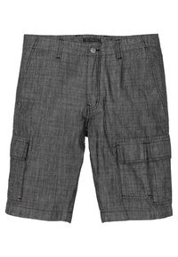 Pantaloni cargo grigi realizzati in tessuto leggero, con numerose tasche, passanti per cintura e chiusura a bottone in vita.