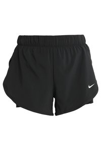 Mustat urheilushortsit, joissa on joustava vyötärönauha, teksturoitu kangas ja sivutaskut. Vasemman etupuolen valkoinen Nike-logo.