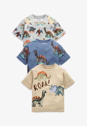 3 PACK OVERSIZED - T-shirt print - blue ecru cream watercolour dino