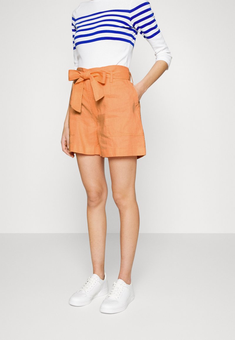 Lauren Ralph Lauren DAVIANA BELTED LINEN SHORT - Calções - poppy