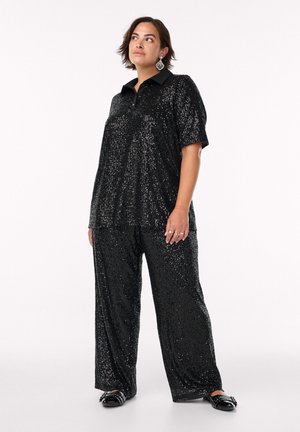 HOCH TAILLIERTE PAILLETTEN MIT WEITEN BEINEN - Housut - black