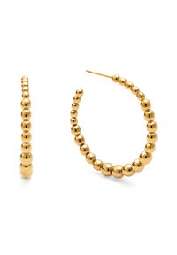 Boucles d'oreilles en or en forme de créole composées de sphères brillantes de taille graduée, arrangées de petite à grande dans un design incurvé, avec une fermeture à tige.