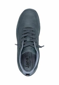 Dark gray casual sneaker with laces, padded collar, and soft insole labeled "Jana Soft Line" shown from top view.