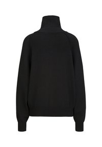 Schwarzer, gestrickter Rollkragenpullover mit lockerem Schnitt. Verfügt über gerippte Bündchen und Kragen sowie eine glatte Textur. Keine sichtbaren Muster oder Akzente.