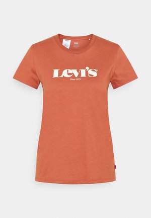 Rustfarvet Levi's T-shirt med korte ærmer, hvidt "Levi's Since 1873"-logo centreret på brystet, rund halsudskæring og tætsiddende pasform.