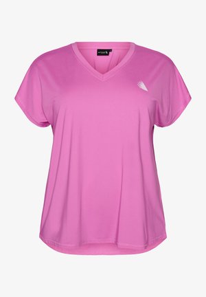 Active by Zizzi, TRAININGSSHIRT MIT V-AUSSCHNITT UND KURZEN ÄRMELN - T-Shirt basic - lila