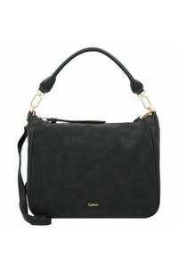 Borsa a tracolla nera in pelle con una forma strutturata, dettagli in metallo dorato, un manico corto e una tracolla rimovibile. Visibile il marchio Gabor.