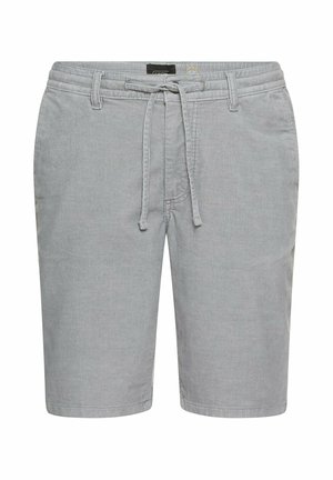 Graue Corduroy-Shorts mit elastischem Taillenbund, Kordelzug und geradem Schnitt, versehen mit dezenten vertikalen Streifen.